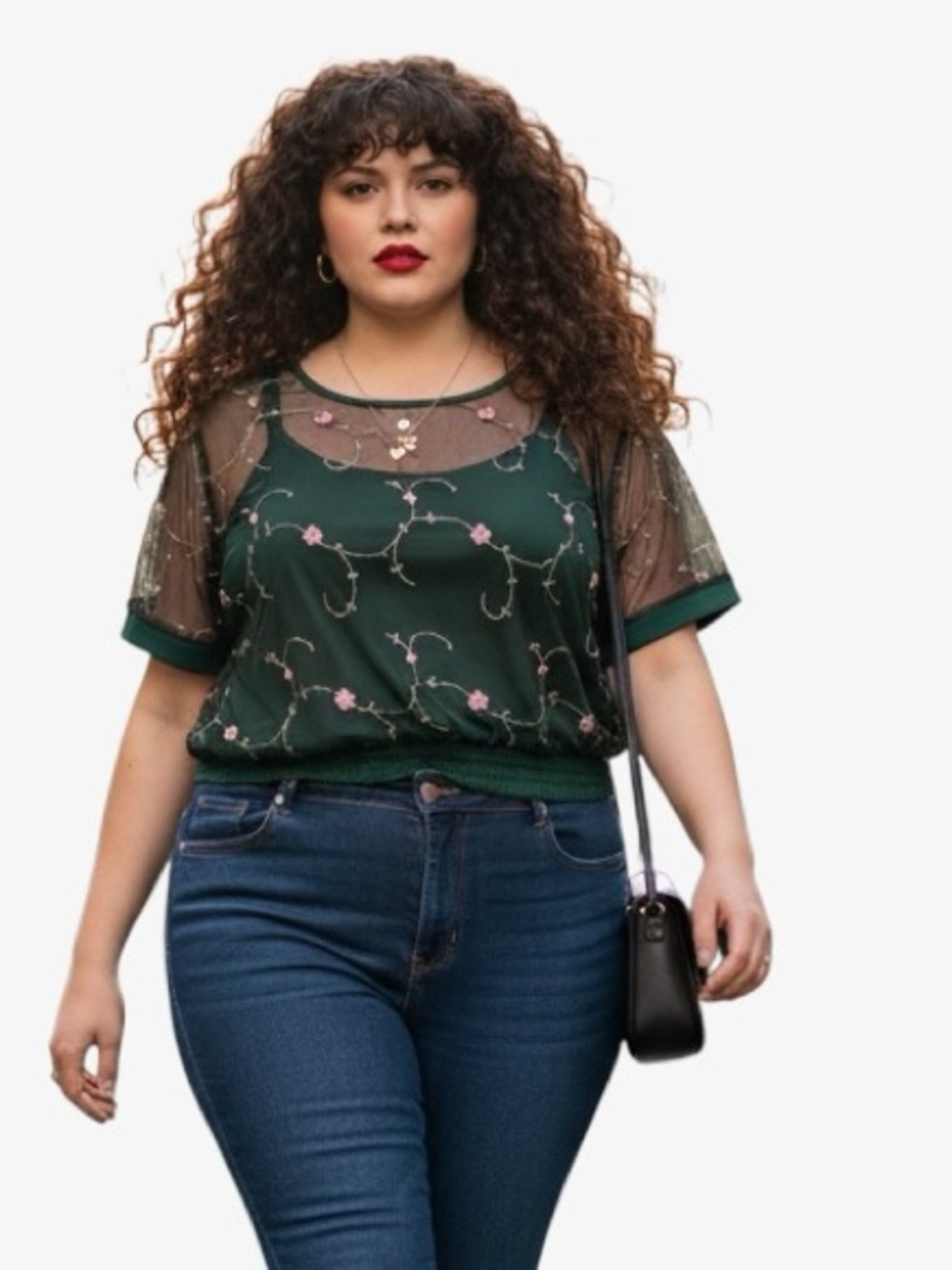 BloomChic Green Embroidered Mesh Peplum Blouse Plus Size 22